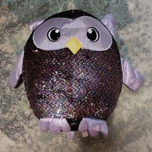 Sequin Owl Plush Toy - Black and Purple